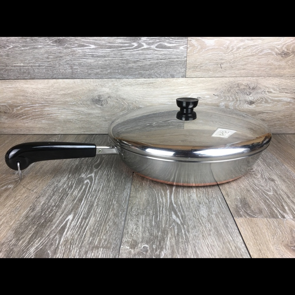 Revere Ware 1801 Rome N.Y. U.S.A. Copper Bottom 12” Skillet Frying Pan With Lid